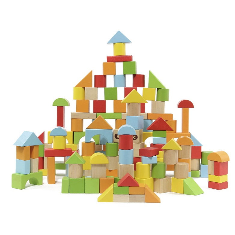 100PCS Kids Building Wooden Blocks | Multi Colour Wooden Set Toddler Baby Child Fun Educational Puzzle Permainan Kayu - Boo & Bub