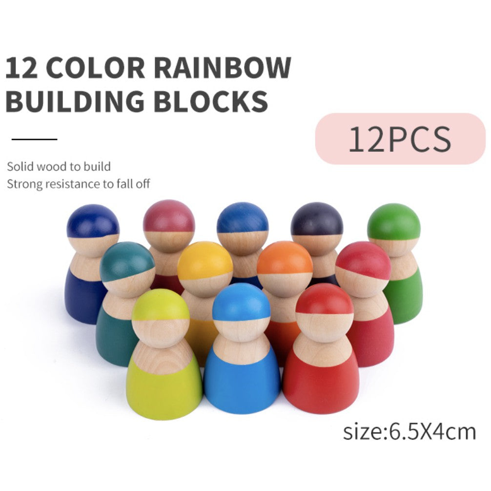 Large Wooden Rainbow Blocks | Toys For Kids Creative Building Toys Montessori Early Educational Gifts - Boo & Bub