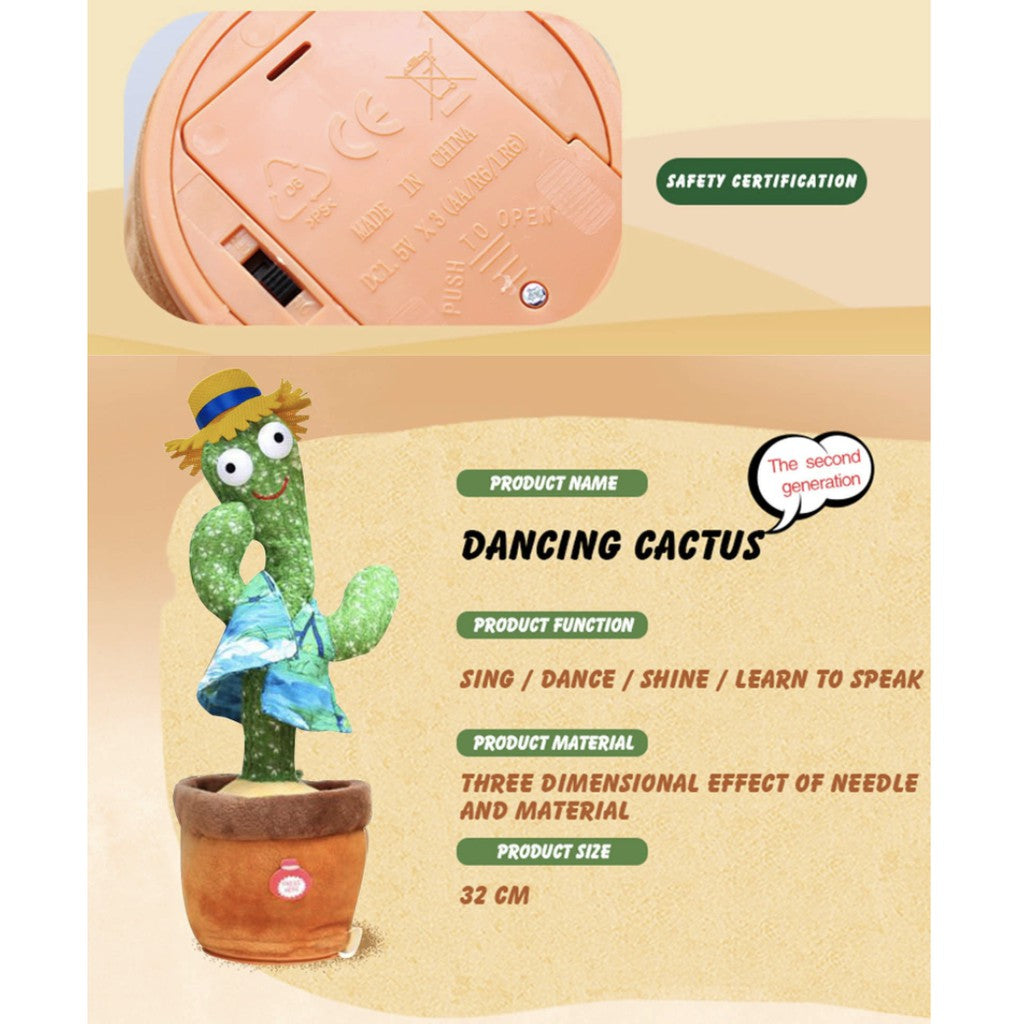 120 Songs Upgraded Dancing Cactus Plush Toy | Record Suara Singing Toys Stuffed Childhood Education Toy - Boo & Bub