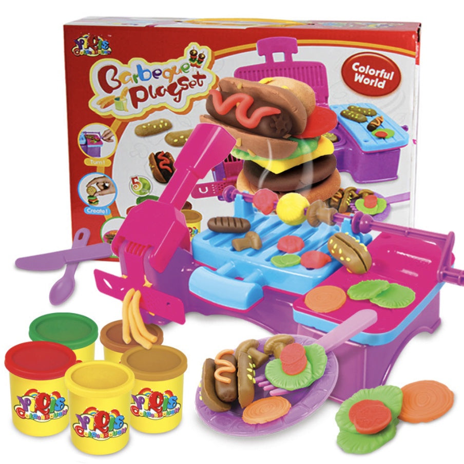 Ice Cream BBQ Burger Maker Plasticine Toy Clay  Pretend Play | Play Dough Clay Mould Noodle | Permainan Masak - Boo & Bub