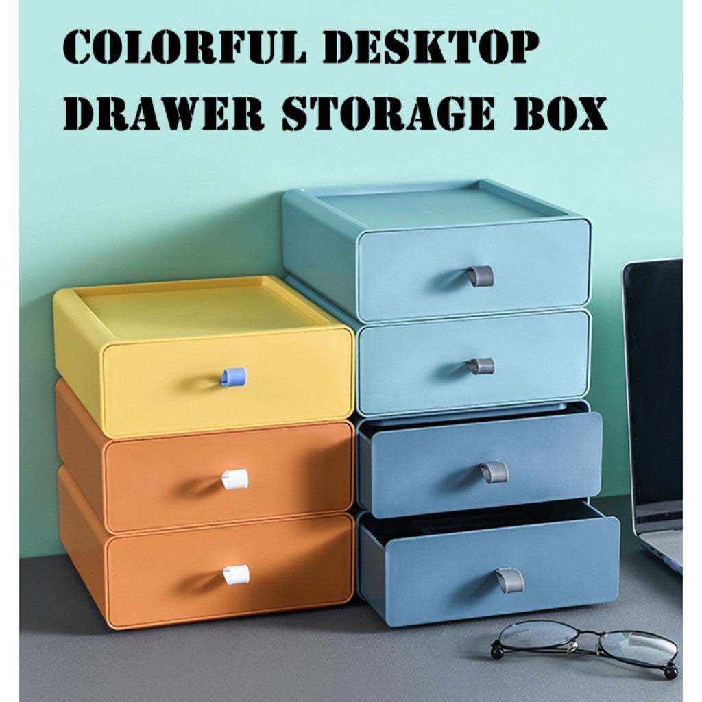 Colorful Stackable Drawers | Small Plastic Desktop Storage Box With Handle Makeups, Bathroom, Dorm, Desk, Vanity - Boo & Bub