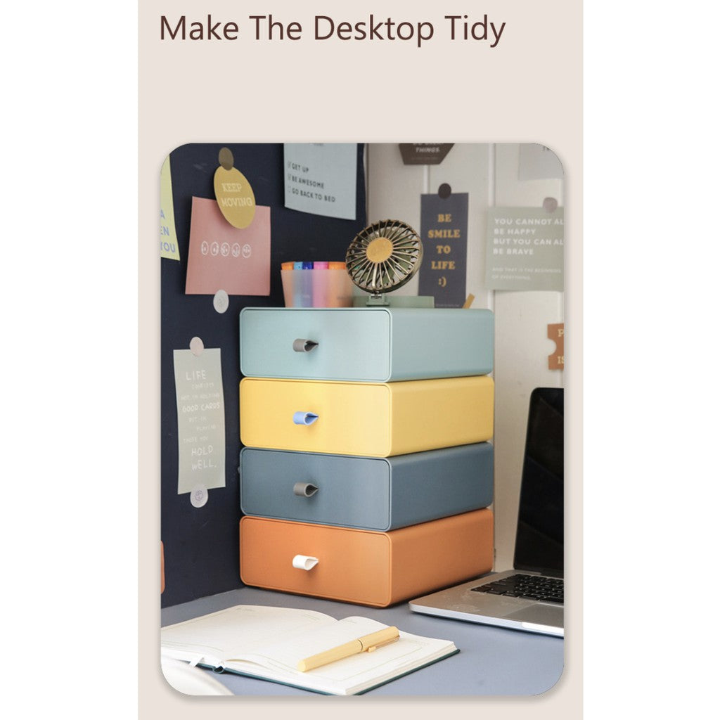 Colorful Stackable Drawers | Small Plastic Desktop Storage Box With Handle Makeups, Bathroom, Dorm, Desk, Vanity - Boo & Bub