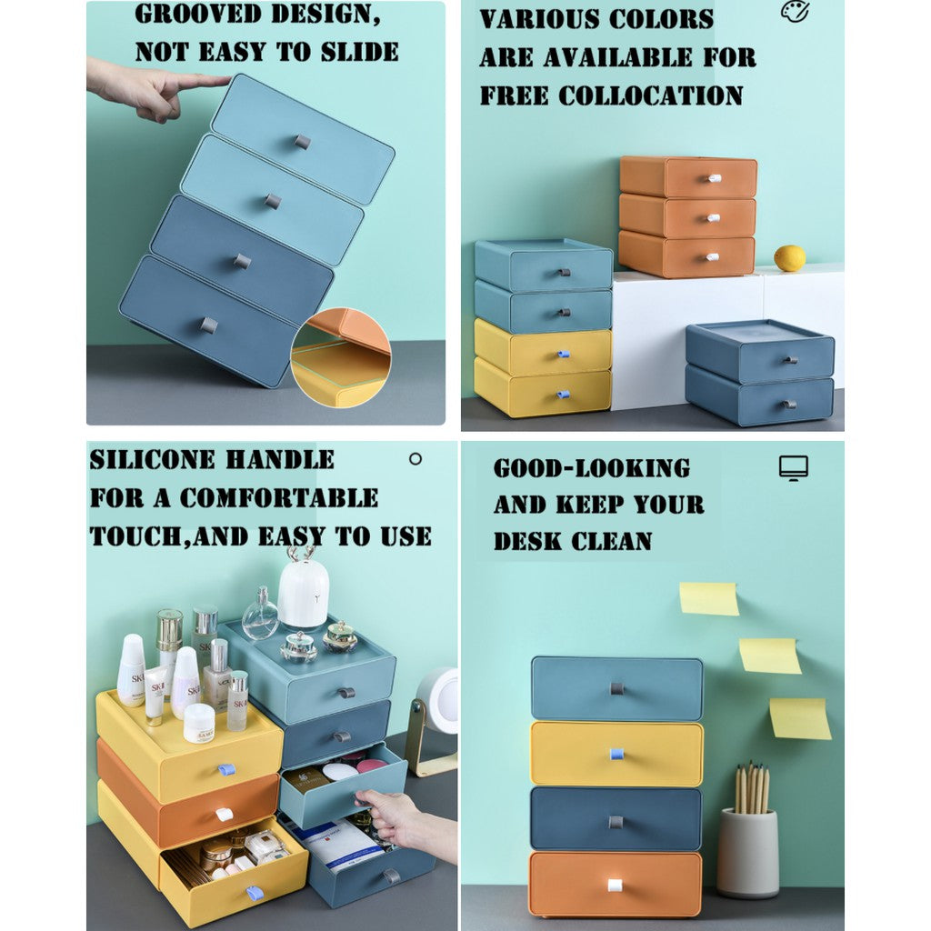 Colorful Stackable Drawers | Small Plastic Desktop Storage Box With Handle Makeups, Bathroom, Dorm, Desk, Vanity - Boo & Bub