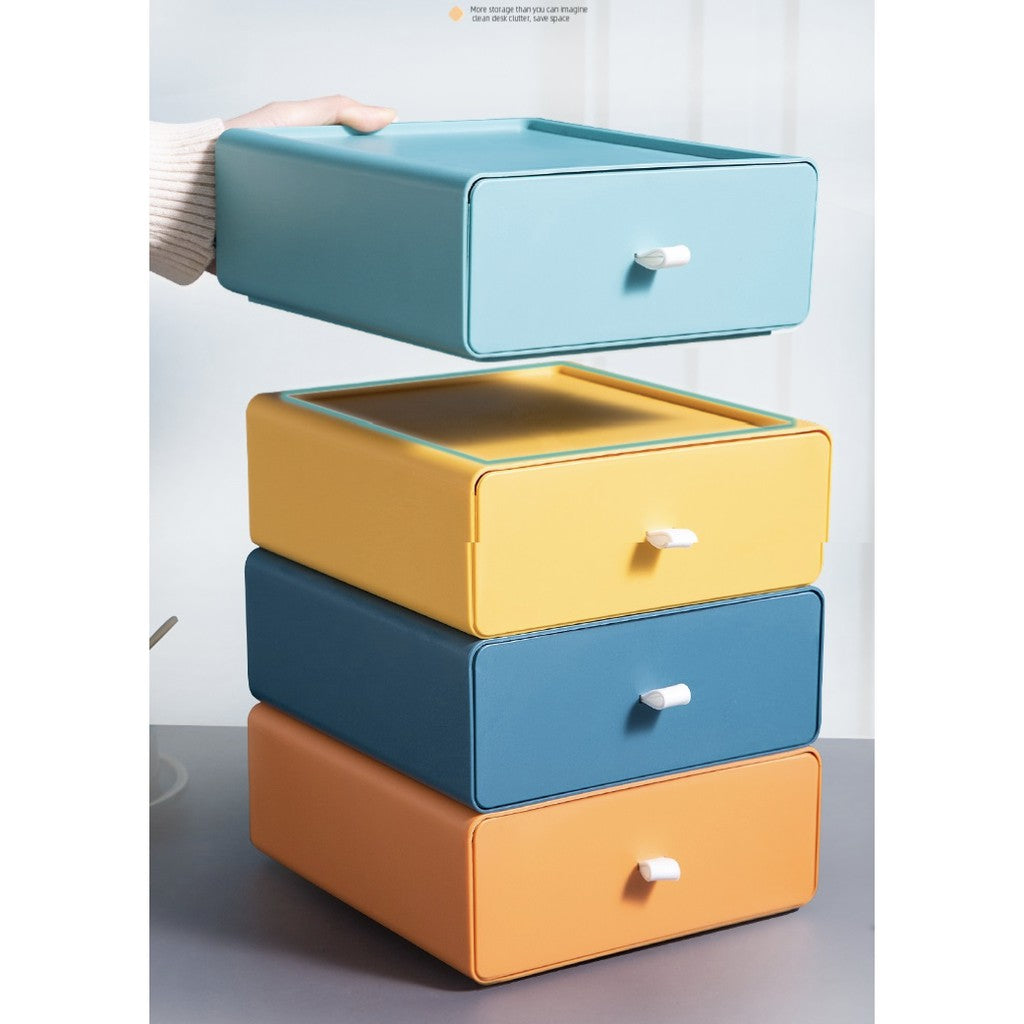 Colorful Stackable Drawers | Small Plastic Desktop Storage Box With Handle Makeups, Bathroom, Dorm, Desk, Vanity - Boo & Bub