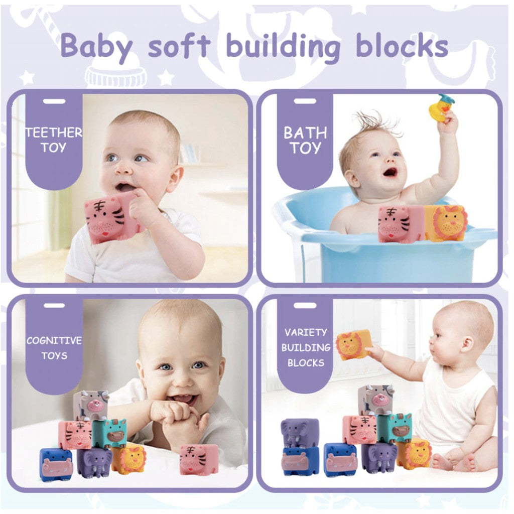 3D Baby Rubber Bath Cube Toy | Kid sensory  Building Blocks Soft Ball Stacking Early Education Learning Play toys - Boo & Bub