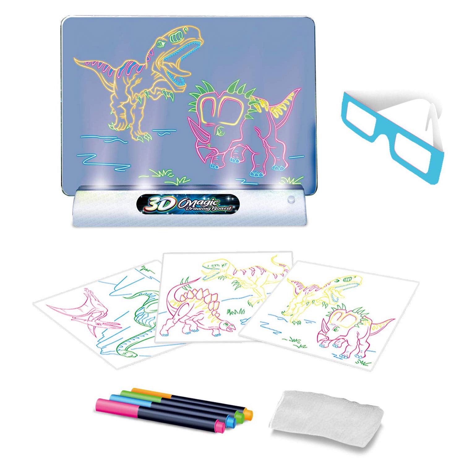 3D Glasses Fluorescent Magic Drawing Board | Luminous Handwriting Graffiti Lighting Pad Children Puzzle Educational - Boo & Bub