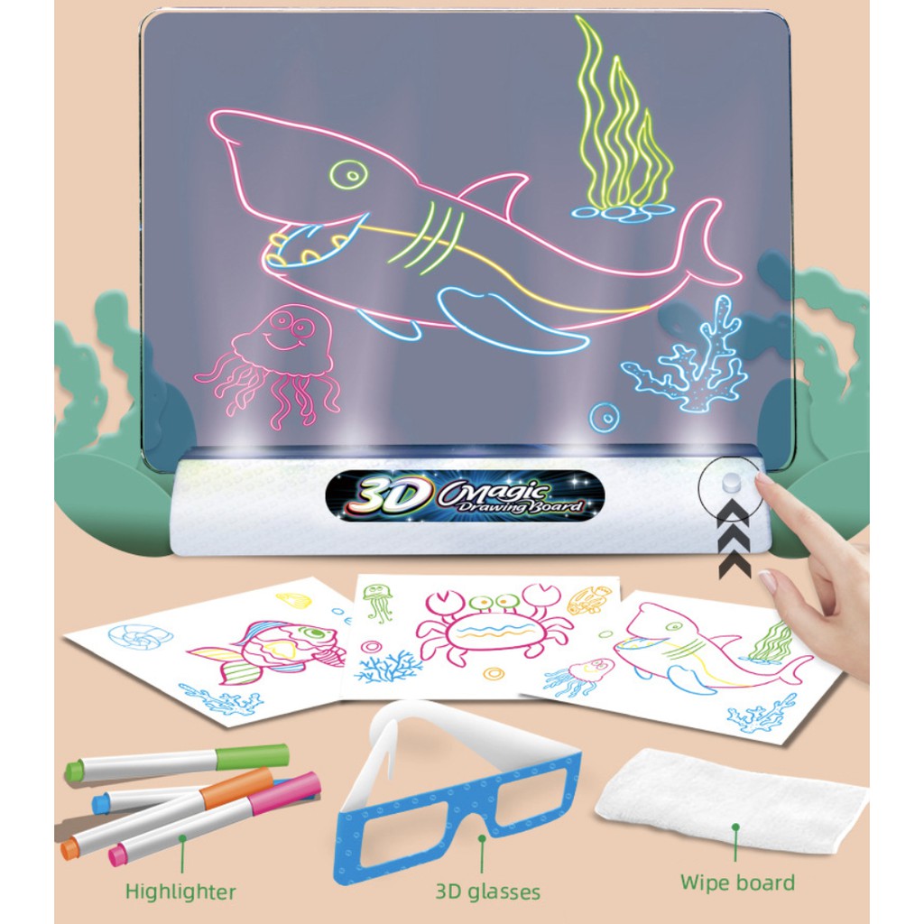 3D Glasses Fluorescent Magic Drawing Board | Luminous Handwriting Graffiti Lighting Pad Children Puzzle Educational - Boo & Bub