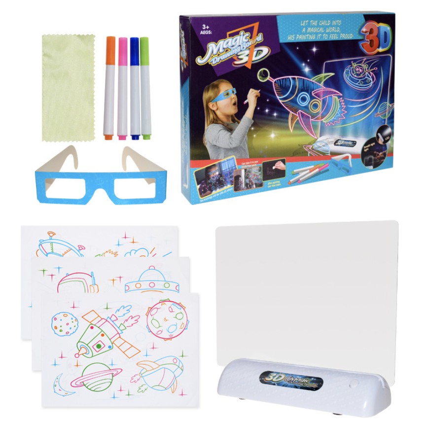 3D Glasses Fluorescent Magic Drawing Board | Luminous Handwriting Graffiti Lighting Pad Children Puzzle Educational - Boo & Bub