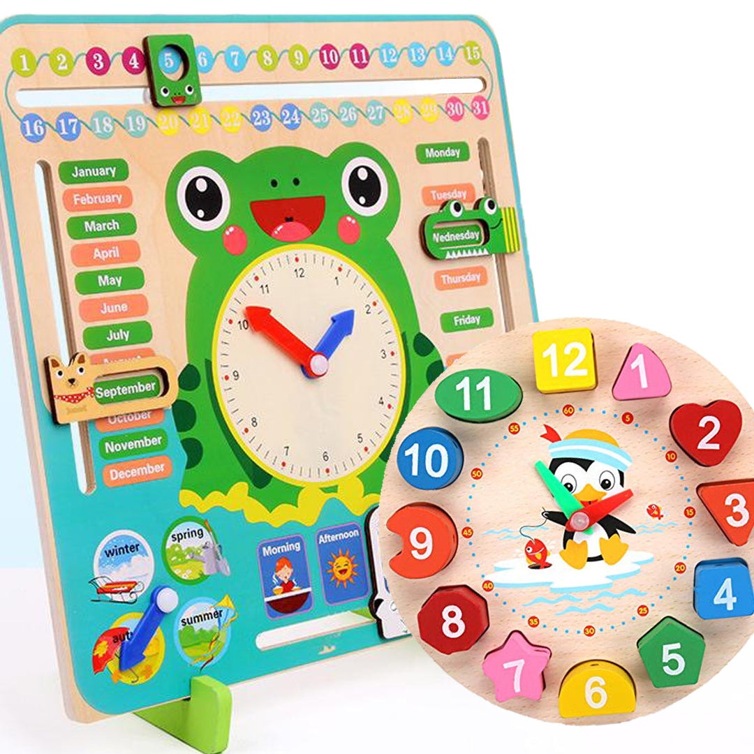 Wooden Calendar Clock Set | Children Time Cognitive Toys Kids Early Learning Educational Montessori - Boo & Bub