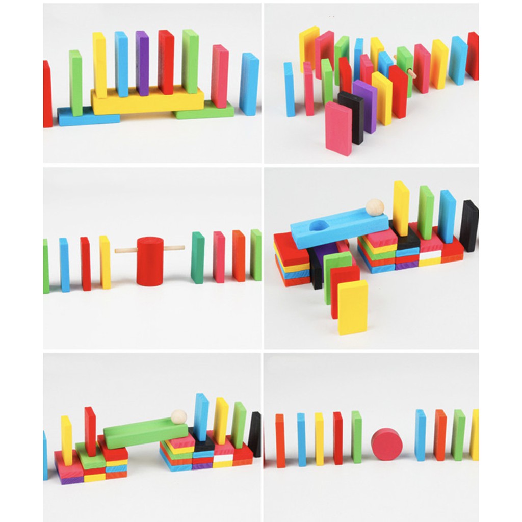 Kids Wooden Domino |  Colored Rainbow Dominoes Building Blocks Kits Educational Toys Interactive Games - Boo & Bub