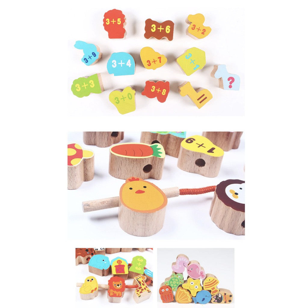 Baby Wooden Beads String with Metal Box | Toy Cartoon Fruit Animal toy Early Learning Educational Montessori - Boo & Bub