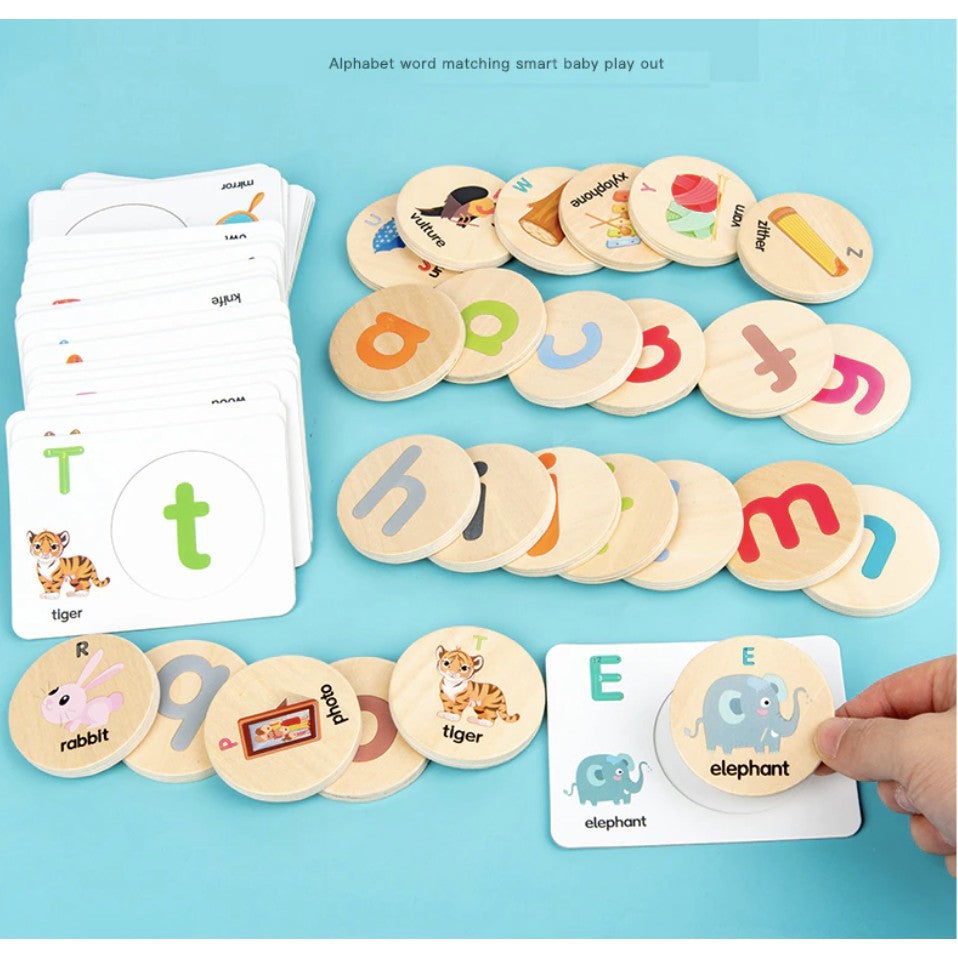 Wooden Educational Alphabet Puzzle Game Toy | Early Learning Educational Montessori Puzzle Kids | 英文字母识图卡 - Boo & Bub