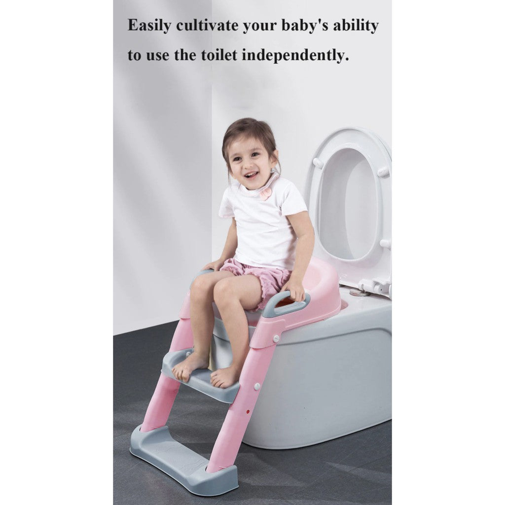 Kids Foldable Soft-Padded Cushion Toilet Training Seat With Anti-Slip Step Ladder | Potty Urinal stool training - Boo & Bub