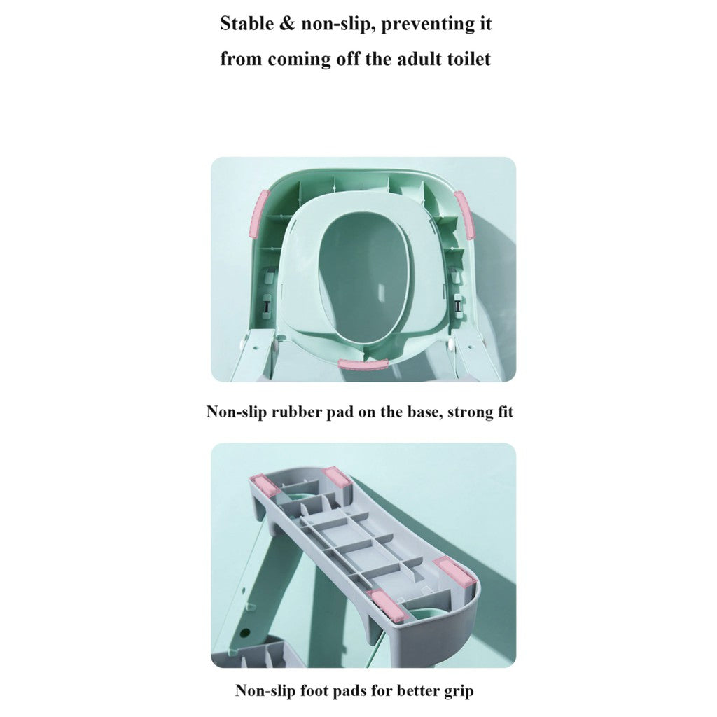 Kids Foldable Soft-Padded Cushion Toilet Training Seat With Anti-Slip Step Ladder | Potty Urinal stool training - Boo & Bub