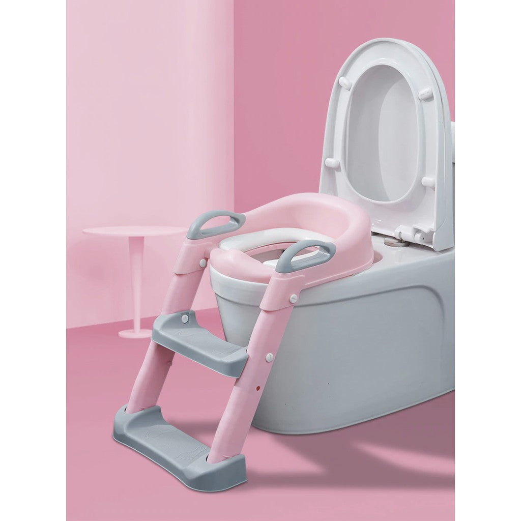 Kids Foldable Soft-Padded Cushion Toilet Training Seat With Anti-Slip Step Ladder | Potty Urinal stool training - Boo & Bub