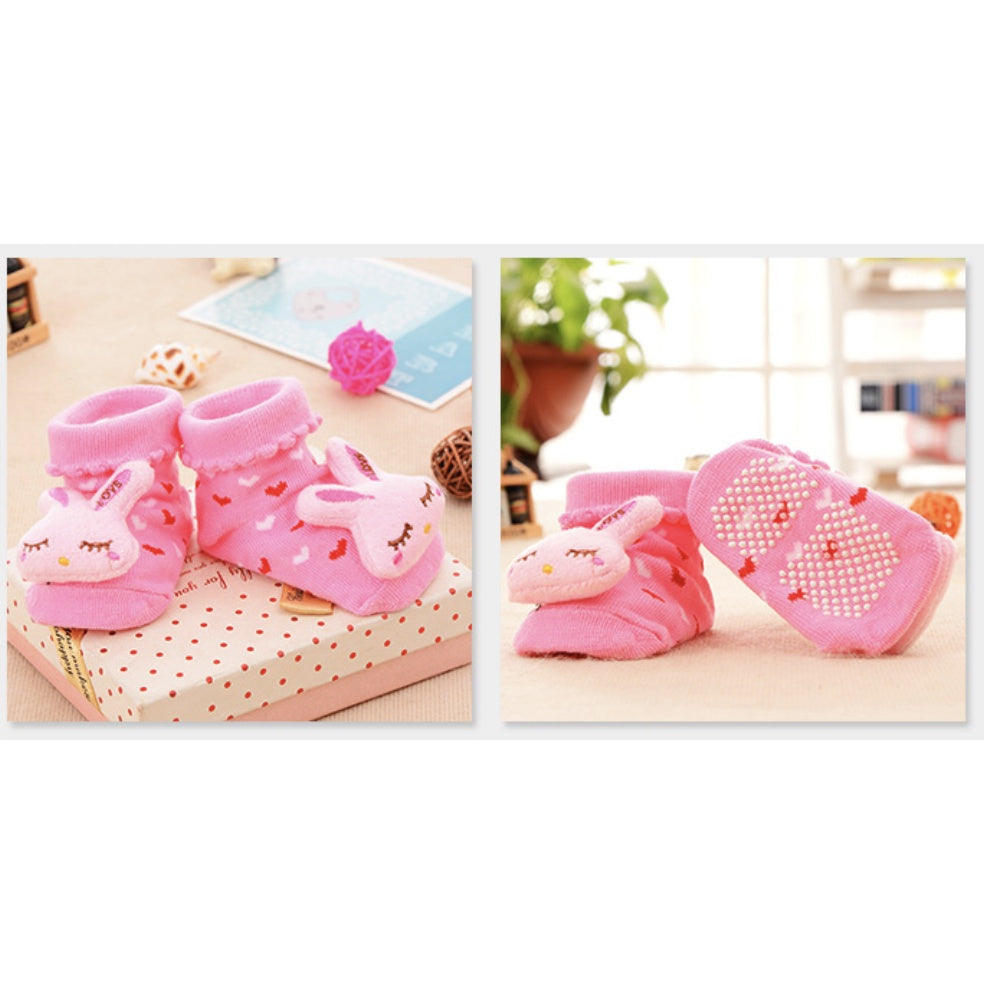 Newborn Baby Anti Slip Cotton Socks | Cartoon 3D Doll With Non-Slip Bottom sock - Boo & Bub