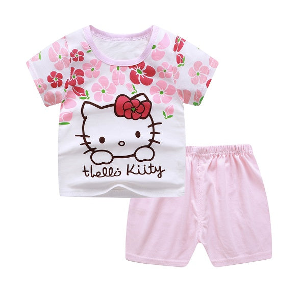 Kids Short Sleeve T-Shirt Shorts Set | Baju Budak Fashion | Boys Girls Children Clothing Summer Wear - Boo & Bub