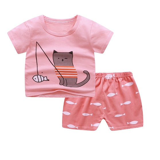 Kids Short Sleeve T-Shirt Shorts Set | Baju Budak Fashion | Boys Girls Children Clothing Summer Wear - Boo & Bub