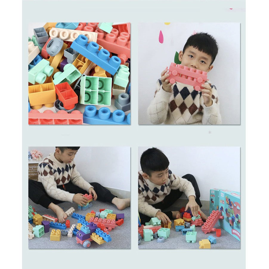 Baby 3D Soft Plastic Big Size Building Blocks | DIY Compatible Rubber Brick Early Educational Teethers Bricks - Boo & Bub