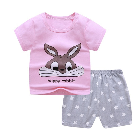 2PCS Kids Short Sleeve T-Shirt Shorts Set | Baju Budak Fashion | Boys Girls Children Clothing Summer Wear - Boo & Bub