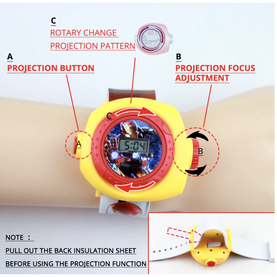 Kids 3D Projection Glow LED Child Digital Watch | Cartoon Super hero rubber watches for boy girl gift - Boo & Bub