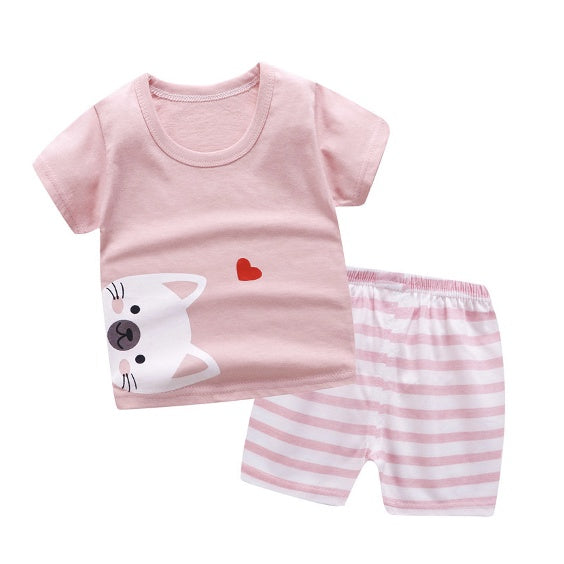 2PCS Kids Short Sleeve T-Shirt Shorts Set | Baju Budak Fashion | Boys Girls Children Clothing Summer Wear - Boo & Bub