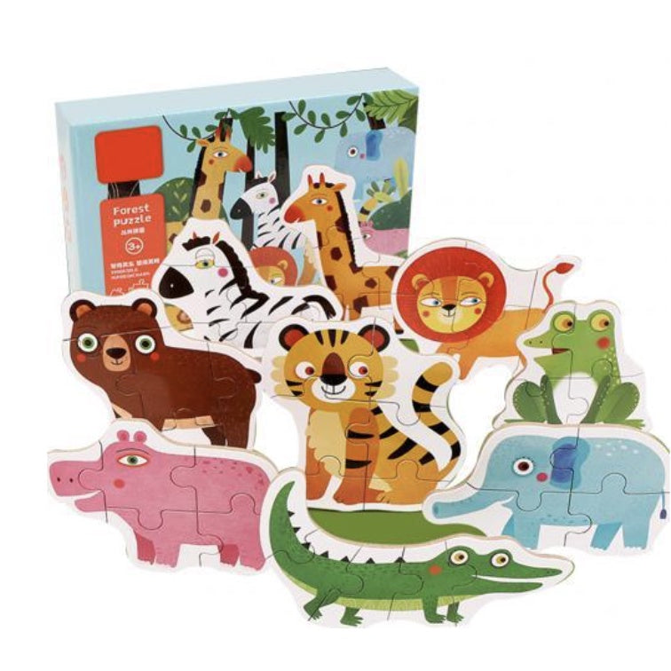 Wooden Colorful Jigsaw Puzzle | Cartoon Animal Dinosaur Jungle Animal Child Kid Baby Early Education Learning - Boo & Bub