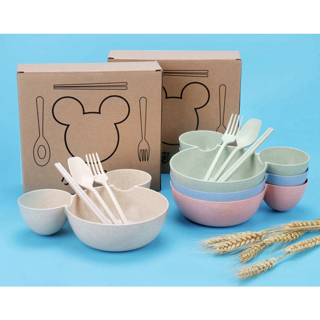 Kid Wheat Straw Tableware | Dish Plate Set Mickey Hello Kitty Car Bamboo Eco Wheat Training Bowl Tableware - Boo & Bub