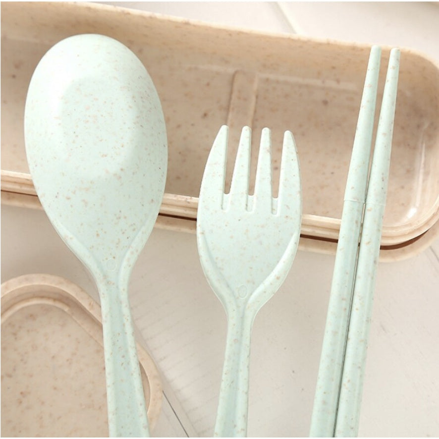 Wheat Cutlery | Bamboo Tableware For Children Travel Cutlery Chopsticks Spoon Kit Gift Dinnerware Set - Boo & Bub