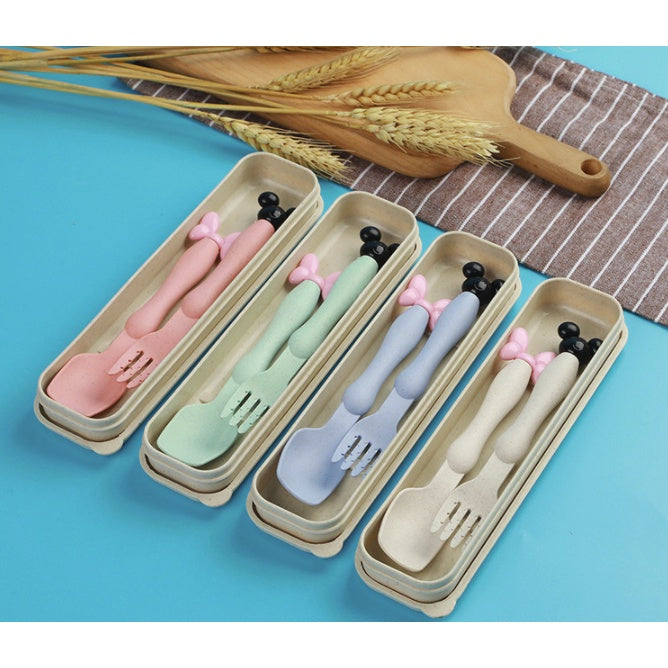 Wheat Cutlery | Bamboo Tableware For Children Travel Cutlery Chopsticks Spoon Kit Gift Dinnerware Set - Boo & Bub