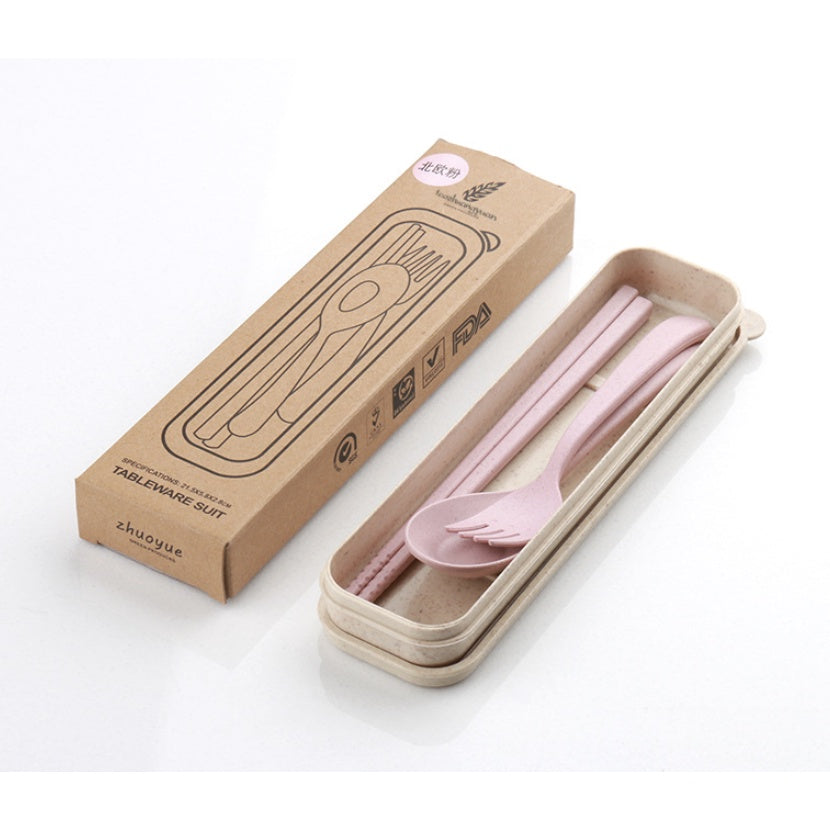 Wheat Cutlery | Bamboo Tableware For Children Travel Cutlery Chopsticks Spoon Kit Gift Dinnerware Set - Boo & Bub