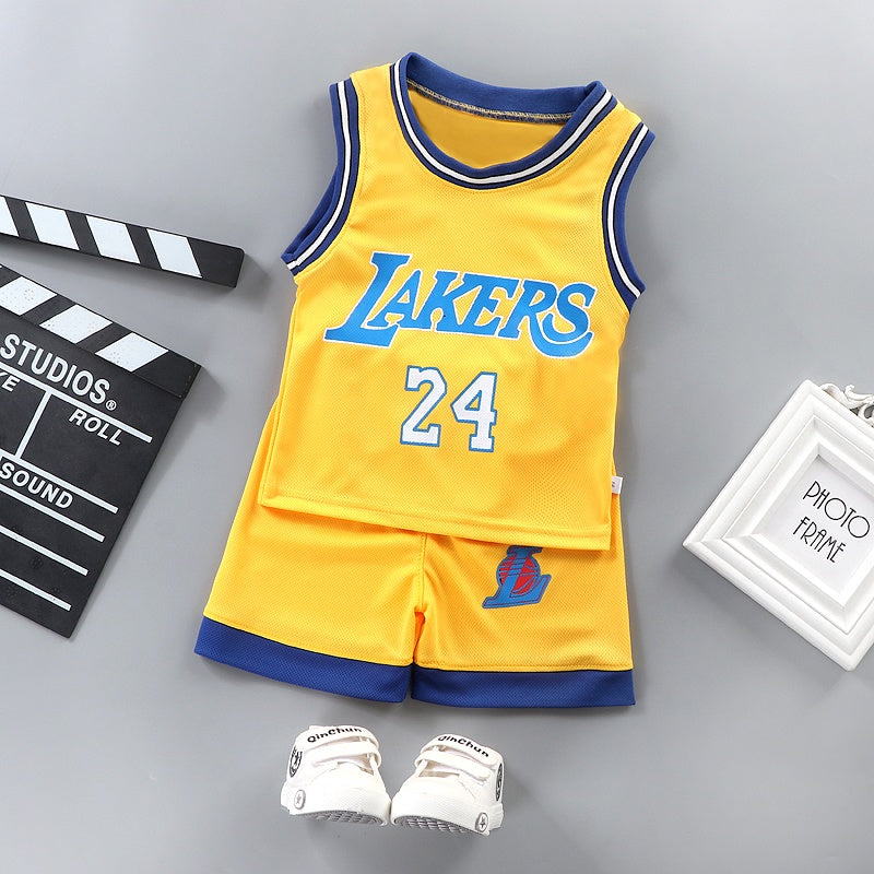 2PCS Kids Sleeveless Basketball Vest Set | Tracksuits T Shirt+Shorts Lakers Bull Sport Jersey - Boo & Bub