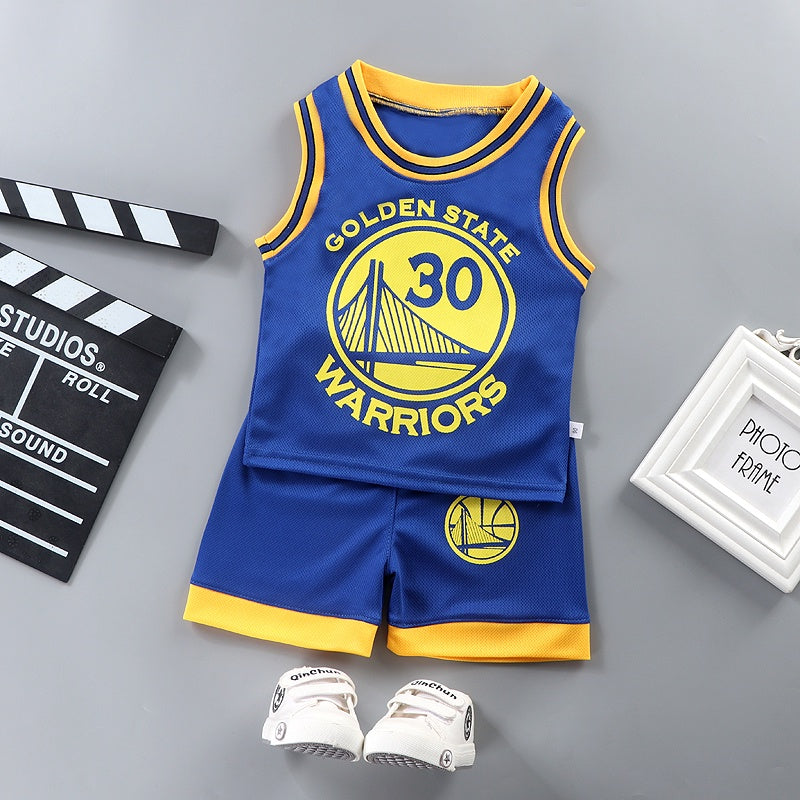 2PCS Kids Sleeveless Basketball Vest Set | Tracksuits T Shirt+Shorts Lakers Bull Sport Jersey - Boo & Bub