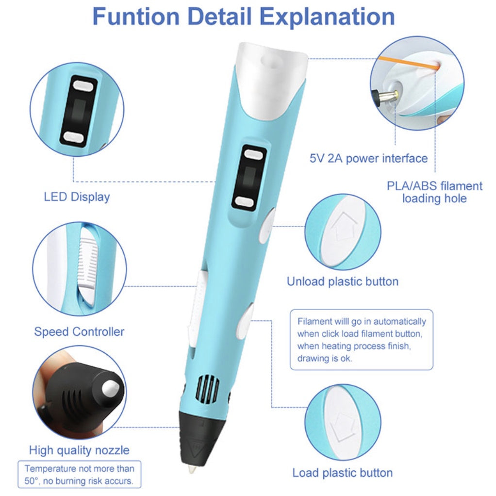 3D Printer Pen | 3D Printing Drawing Pen With 5 Meters PLA Filament Magic Maker Arts for Student Children Gift - Boo & Bub