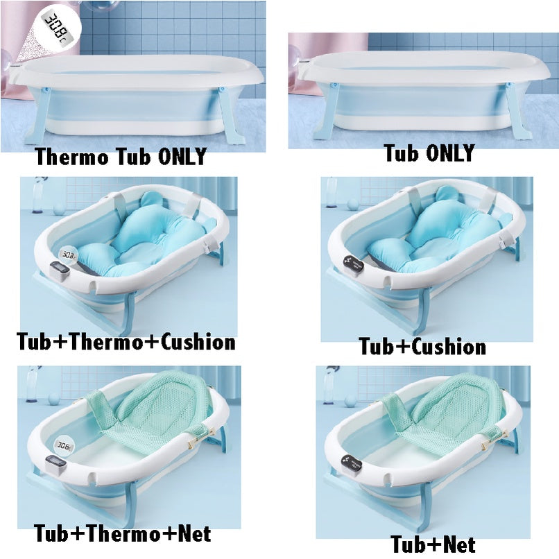 Baby Foldable Bath Tub | Non-Slip Thermometer Bathtub Baby Swim Tubs Bath Body Wash Portable Safe Kid - Boo & Bub