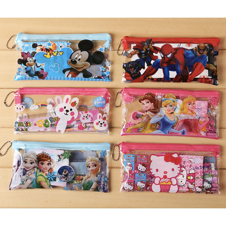 7PCS Kids Cartoon Pencil Case | Gift Set in tote Goodies Bag | Birthday Christmas Gift 学生文具套礼物 Alat Tulisan - Boo & Bub