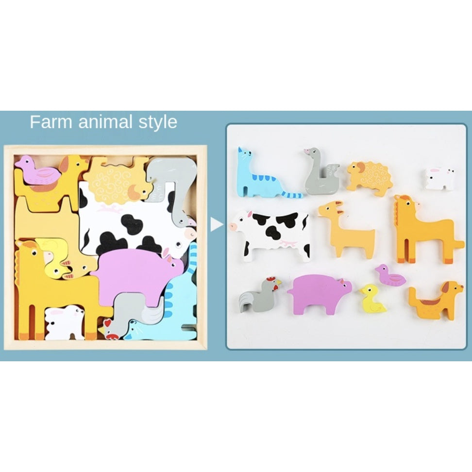 Wooden 3D Jigsaw Puzzle | Early Learning Montessori Educational Toys for Children Kids Toddler Baby Hand Grasp - Boo & Bub
