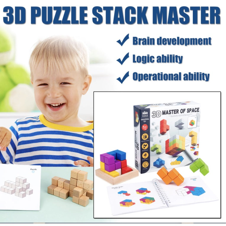Wooden 3D Tetris Building Cube Puzzle | Soma cube Luban lock Blocks Toy Montessori Educational Creativity Kids - Boo & Bub