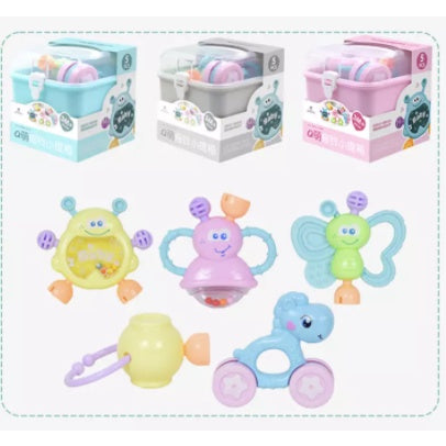 5pcs Newborn Baby Teether With Storage Box | Cartoon Animal Rattle Toys Children Early Learning Baby Teether Toys - Boo & Bub