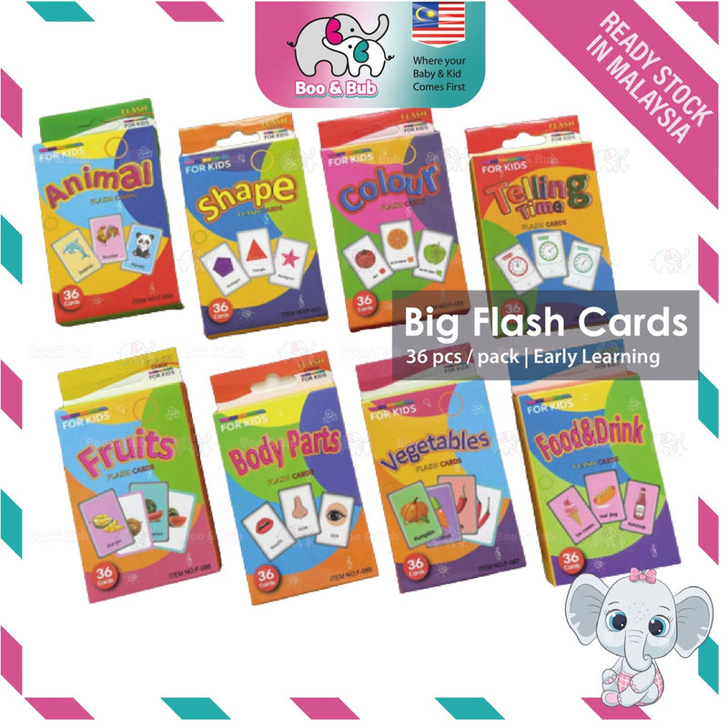 36pcs Double Side Big Flash Cards | Baby Children Cognition Body Parts Animal Fruits Flashcards Montessori