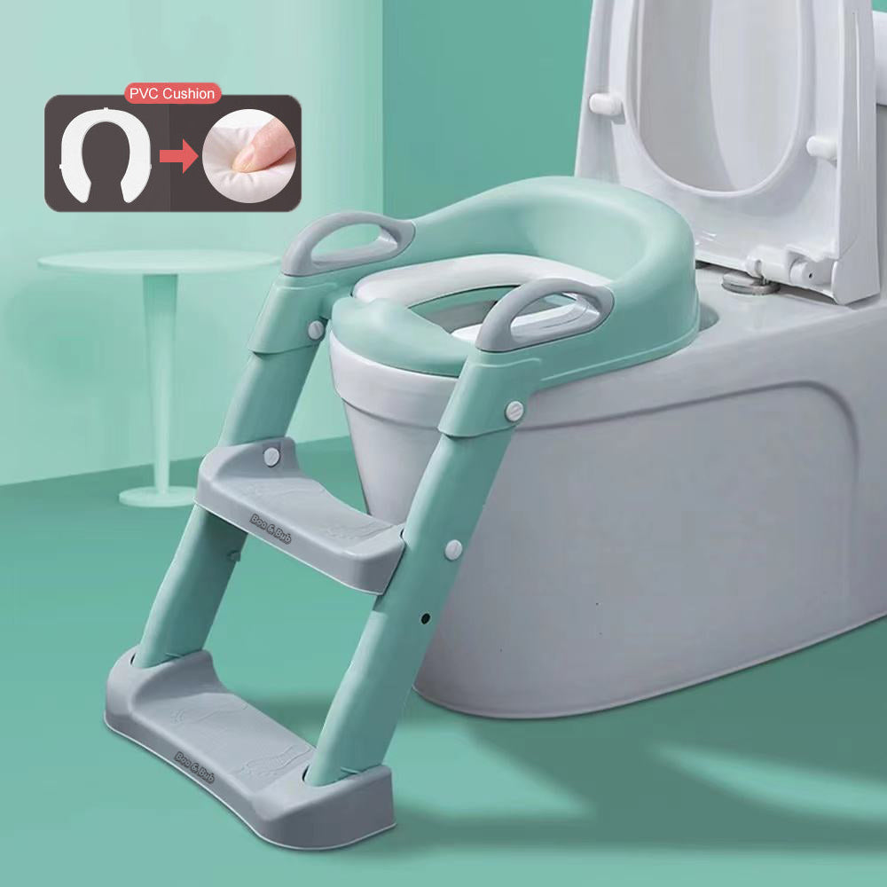 Kids Foldable Soft-Padded Cushion Toilet Training Seat With Anti-Slip Step Ladder | Potty Urinal stool training - Boo & Bub