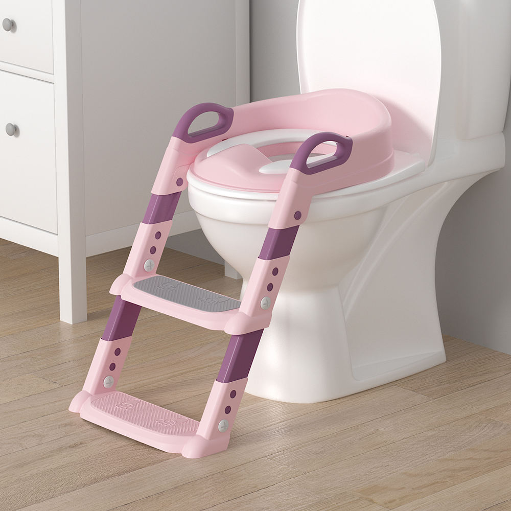 Kids Foldable Soft-Padded Cushion Toilet Training Seat With Anti-Slip Step Ladder | Potty Urinal stool training - Boo & Bub