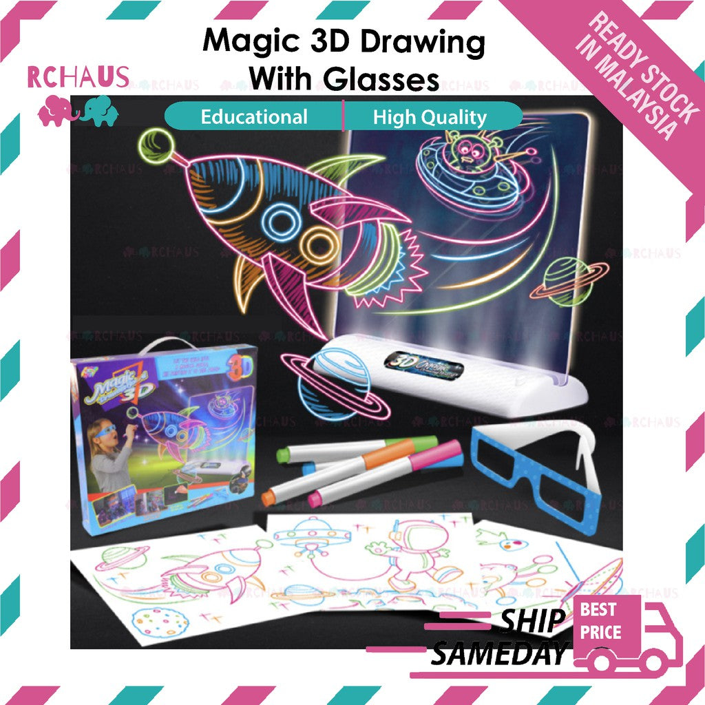 3D Glasses Fluorescent Magic Drawing Board | Luminous Handwriting Graffiti Lighting Pad Children Puzzle Educational - Boo & Bub