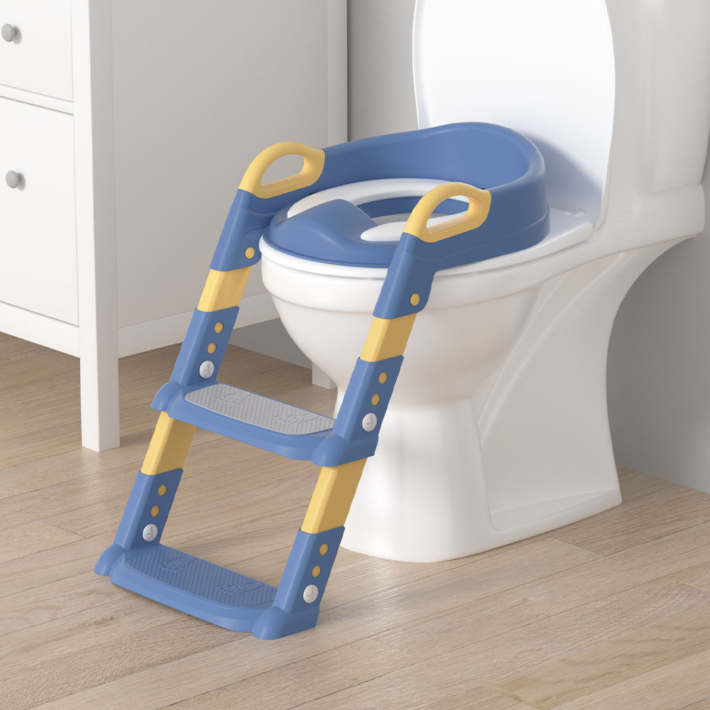 Kids Foldable Soft-Padded Cushion Toilet Training Seat With Anti-Slip Step Ladder | Potty Urinal stool training - Boo & Bub